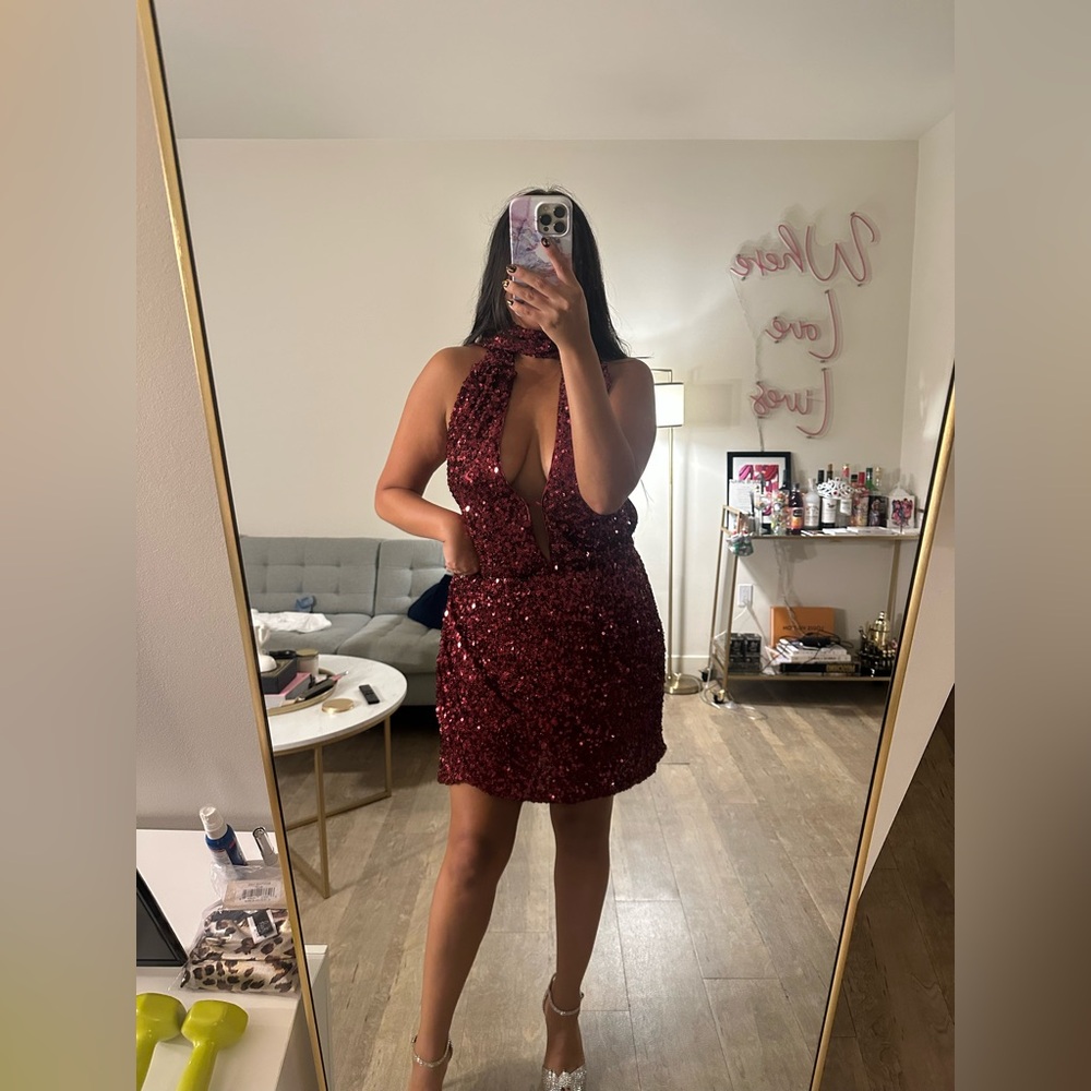 Cherry Bomb Halter Scarf Sequin Mini Dress - Picture 7 of 7